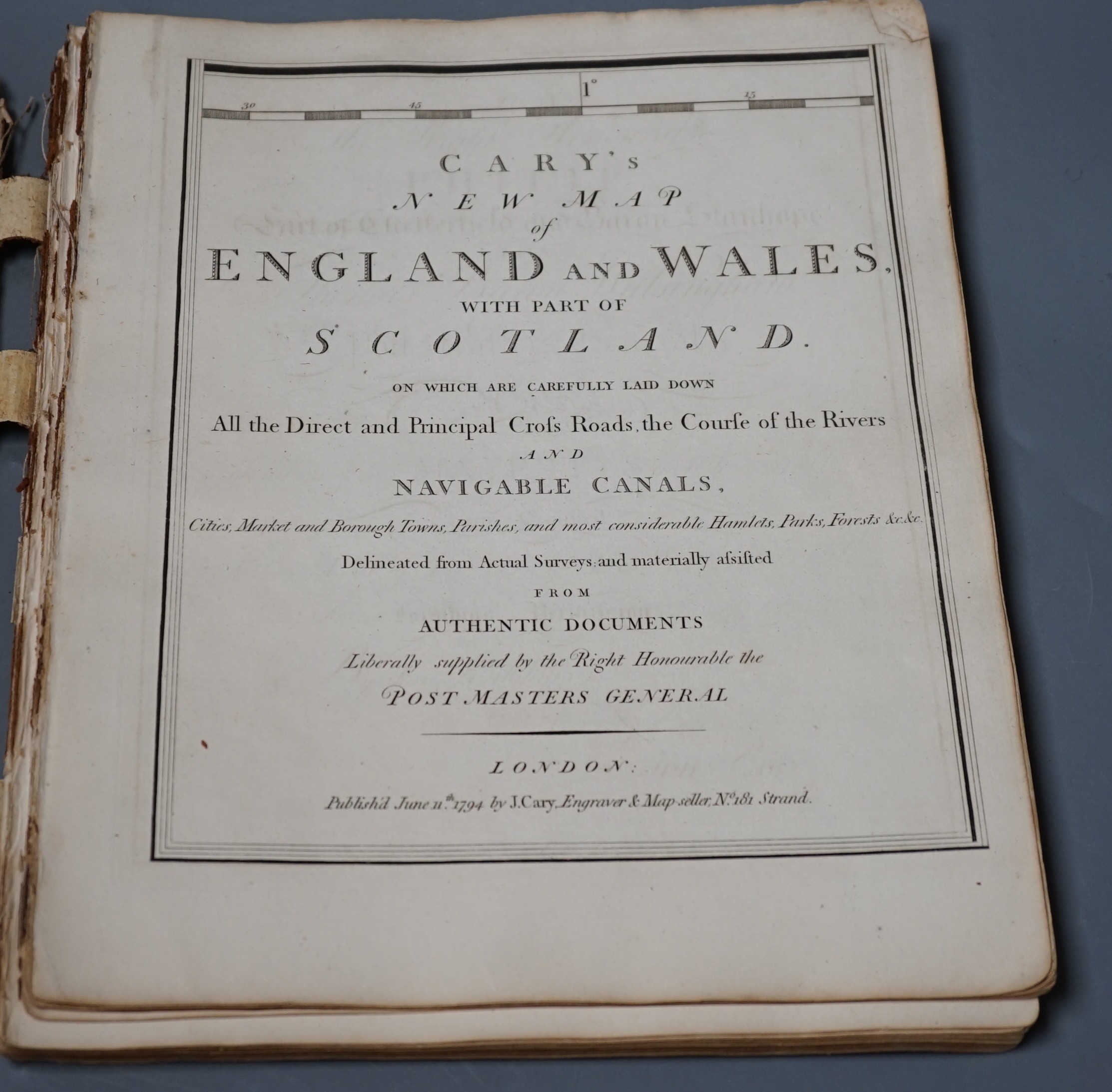 Cary’s New Map of England and Wales with part of Scotland, a leather bound volume, published 1794